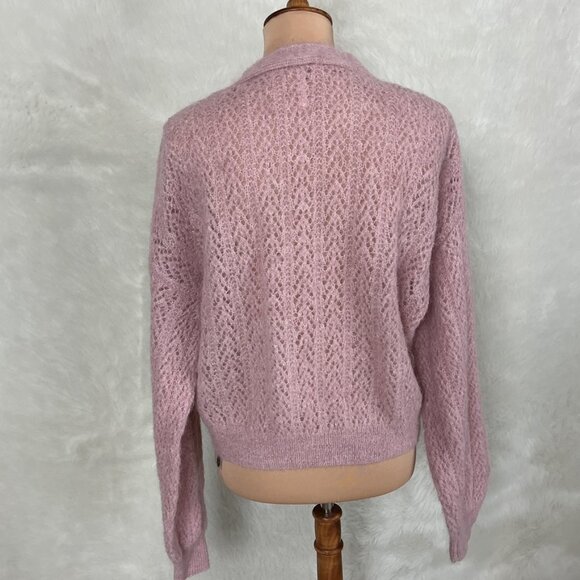 Free People Pink Amelia Alpaca Pointelle Knit Cardigan Sweater NWT L - Picture 4 of 8
